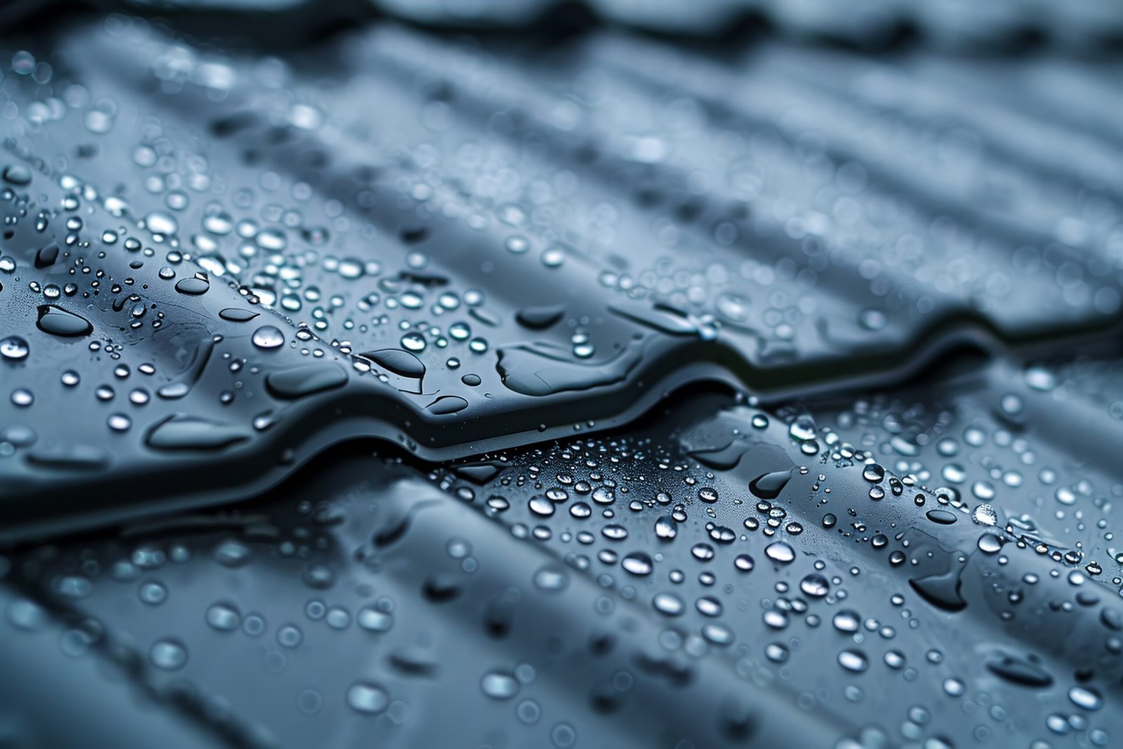 detailed-view-water-droplets-gray-metal-tiles-roof