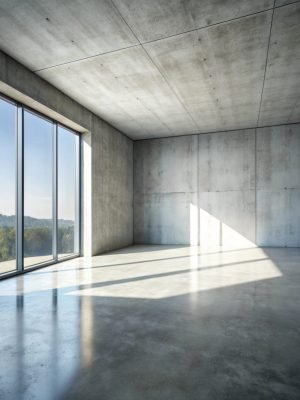 Room empty of cement floor with gray room cement or concrete wall texture background and sun light